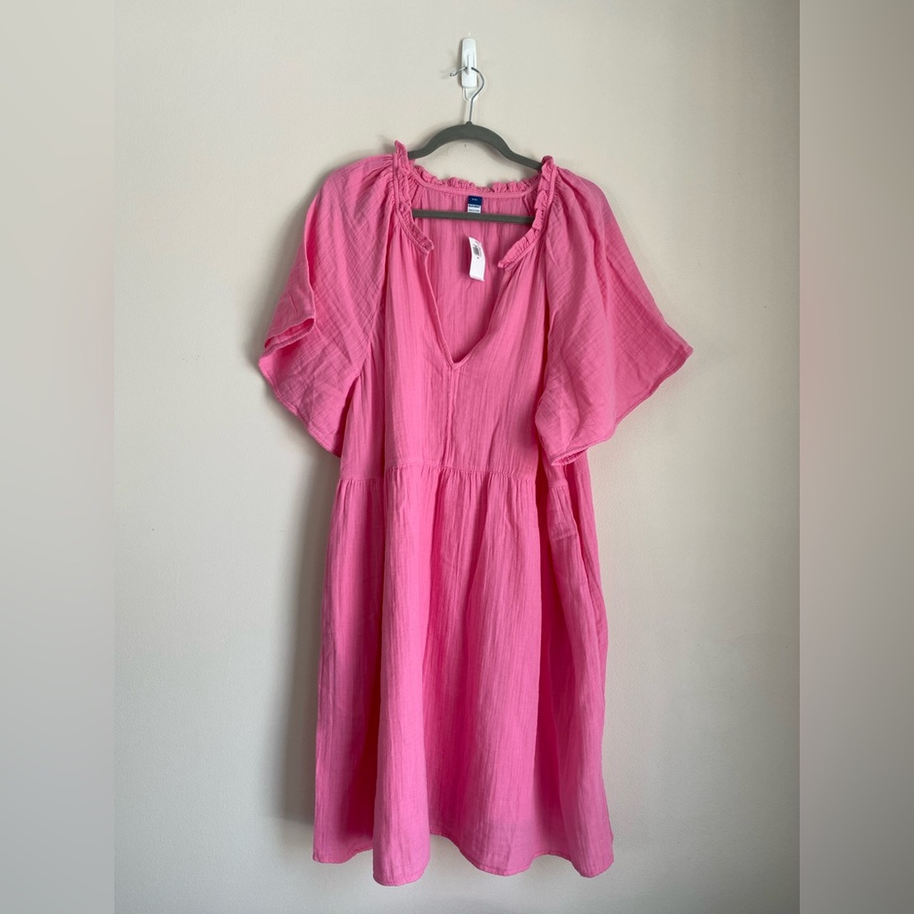 Old Navy NEW Split-Neck Crinkle Gauze Mini Swing Dress pink XXL